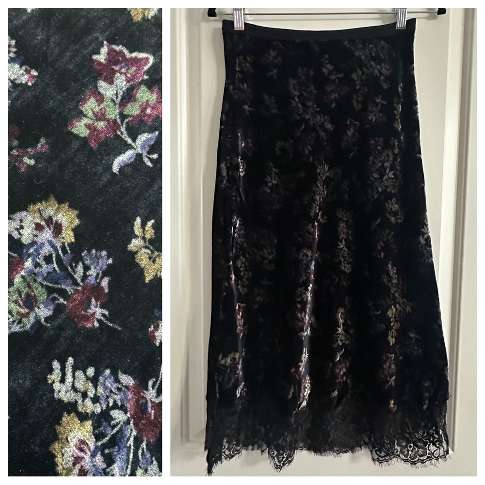 Gold Hawk Black Floral Velvet Lace Trim Skirt NWT Size Small - Picture 1 of 10